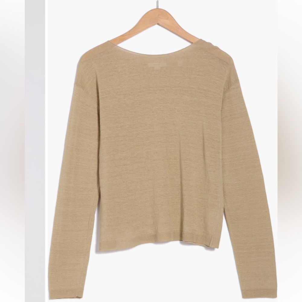Vince NWT Taupe Linen Blend Dropped Shoulder Long Sleeve Boat Neck Knit Sweater - Picture 4 of 11